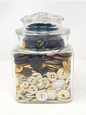 Mixed Lot Full Apothecary Jar Antique Buttons Bone Shell Celluloid Bakelite Deco